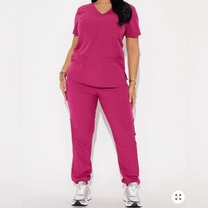 Women's Fuchsia Cargo Scrub Set